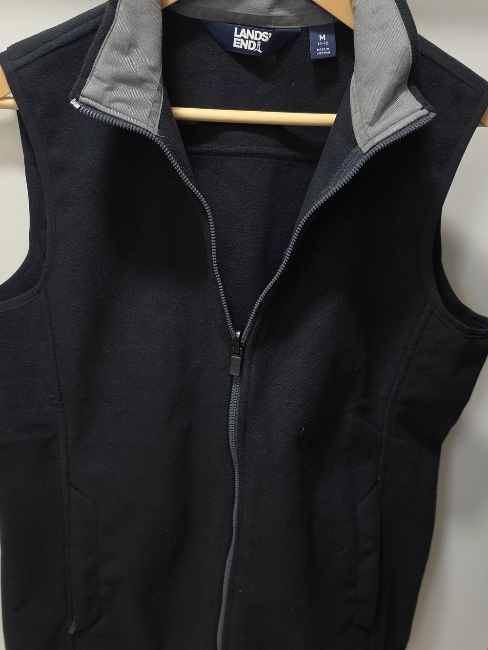Lands' End Black Fleece Vest with Gray Trim